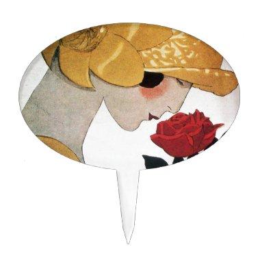LADY WITH RED ROSE CAKE TOPPER