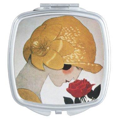 LADY WITH RED ROSE COMPACT MIRROR