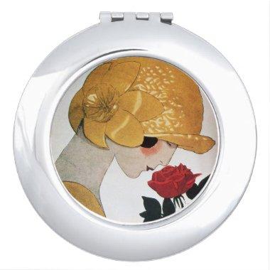 LADY WITH RED ROSE COMPACT MIRROR