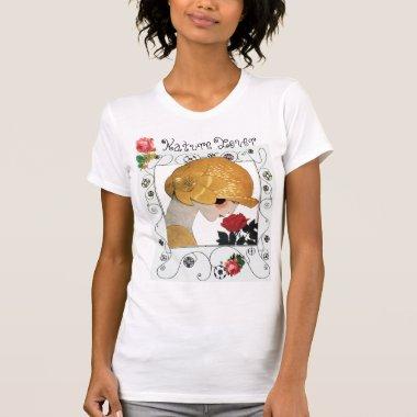 LADY WITH RED ROSE, GEOMETRIC SWIRLS NATURE LOVER T-Shirt
