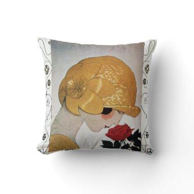 LADY WITH RED ROSE / Geometric Swirls Throw Pillow