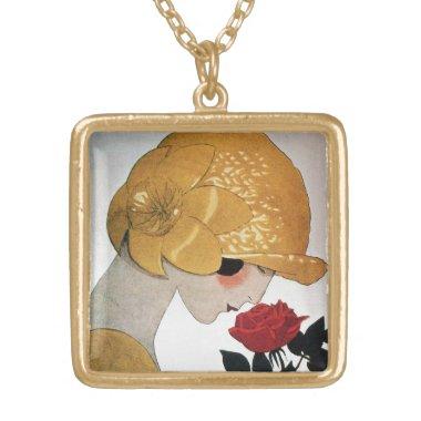 LADY WITH RED ROSE GOLD PLATED NECKLACE