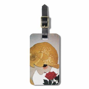 LADY WITH RED ROSE LUGGAGE TAG