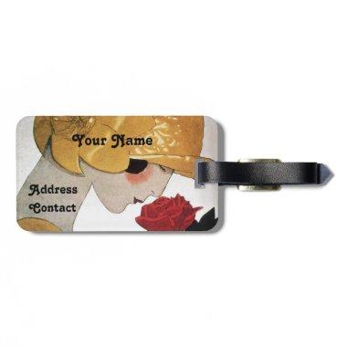LADY WITH RED ROSE LUGGAGE TAG
