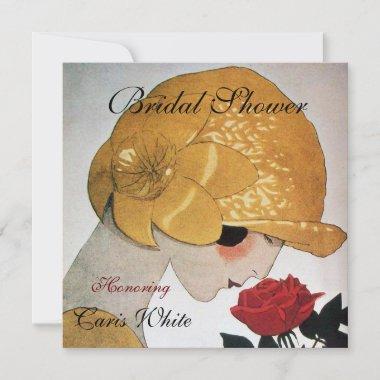 LADY WITH RED ROSE MONOGRAM BRIDAL SHOWER PARTY Invitations