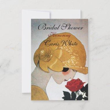 LADY WITH RED ROSE MONOGRAM BRIDAL SHOWER PARTY Invitations
