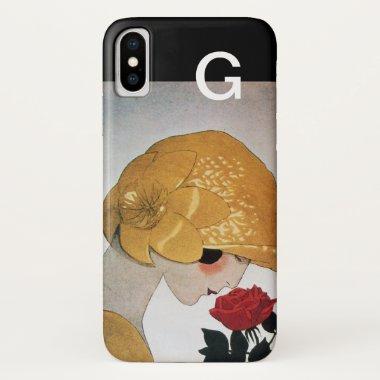 LADY WITH RED ROSE MONOGRAM iPhone X CASE