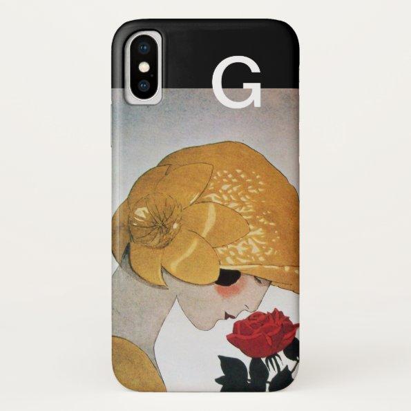 LADY WITH RED ROSE MONOGRAM iPhone X CASE