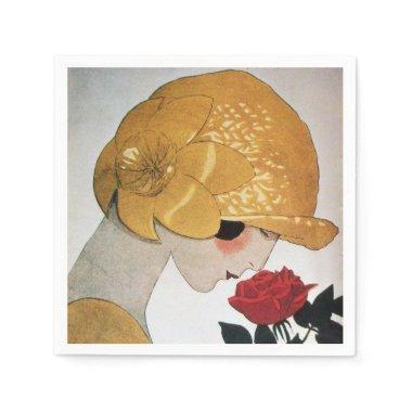 LADY WITH RED ROSE PAPER NAPKINS
