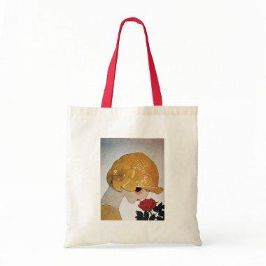 LADY WITH RED ROSE TOTE BAG