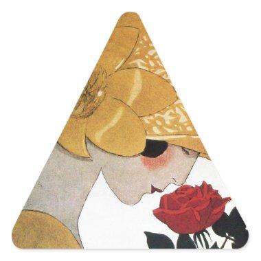 LADY WITH RED ROSE TRIANGLE STICKER