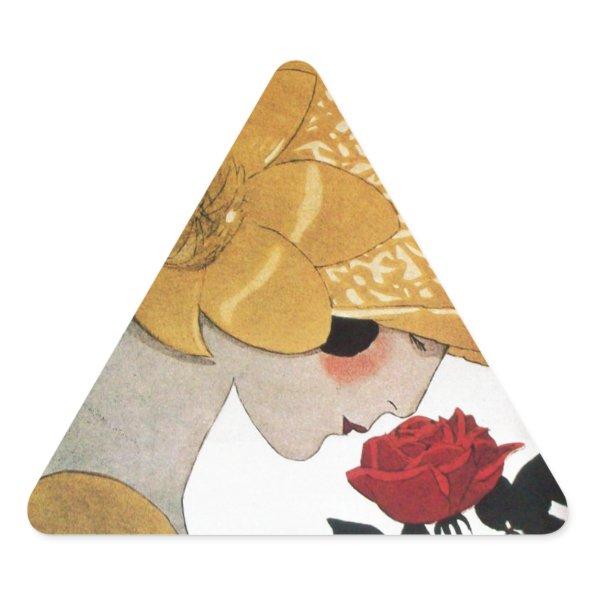 LADY WITH RED ROSE TRIANGLE STICKER