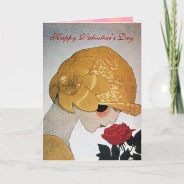 LADY WITH RED ROSE Valentine's Day Holiday Invitations