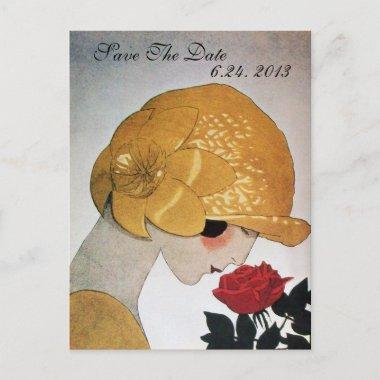 LADY WITH RED ROSE WEDDING SAVE THE DATE ANNOUNCEMENT POSTInvitations