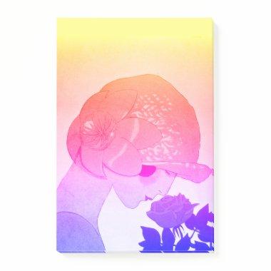 LADY WITH ROSE Pink Blue Yellow Beauty Fashion Post-it Notes