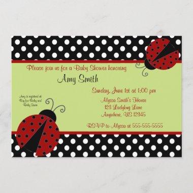 Ladybug Black Dot Baby or Bridal Shower Invitations