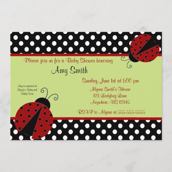 Ladybug Black Dot Baby or Bridal Shower Invitations