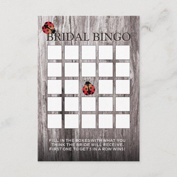 Ladybugs Wood Background Bridal Shower Bingo Invitations