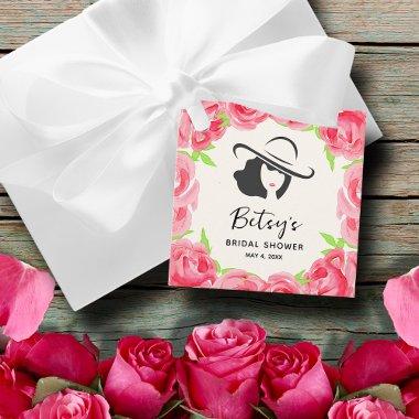 Lady's Hat Watercolor Roses Derby Bridal Shower Favor Tags