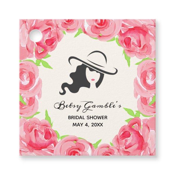 Lady's Hat Watercolor Roses Derby Bridal Shower Favor Tags