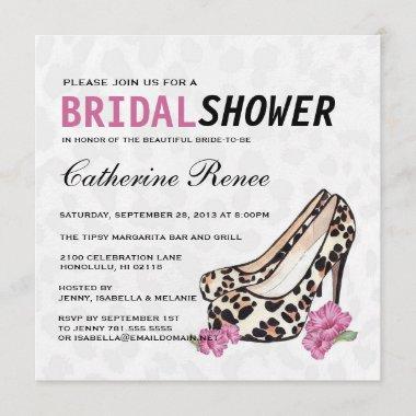 Lady's Jaguar Stiletto Hibiscus Bridal Shower Invitations