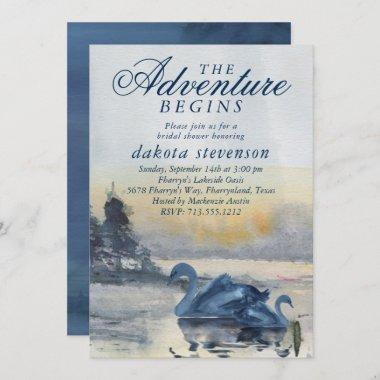 Lake Adventure Begins | Rustic Swan Bridal Shower Invitations