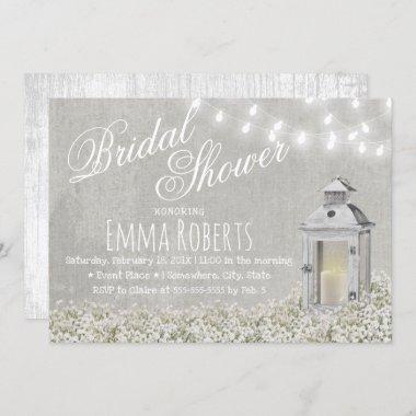 Lantern & Baby's Breath Rustic Bridal Shower Invitations