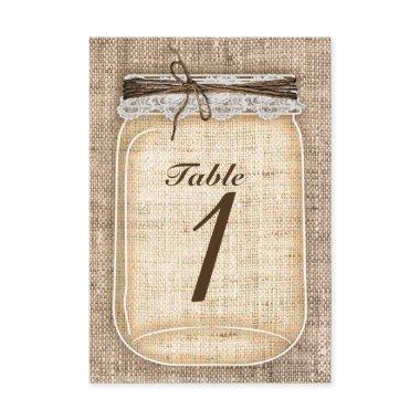 Large Mason Jar & Burlap Lace Rustic Table Number