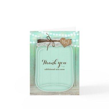 Large Mason Jar & Lights Mint Rustic Wedding Thank You