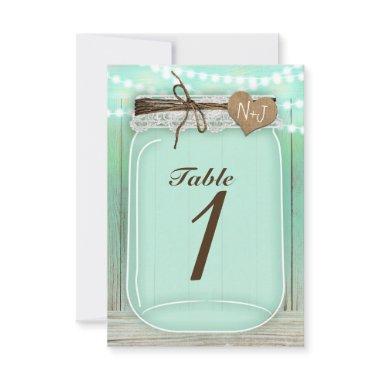 Large Mason Jar & Lights Mint Table Number Card