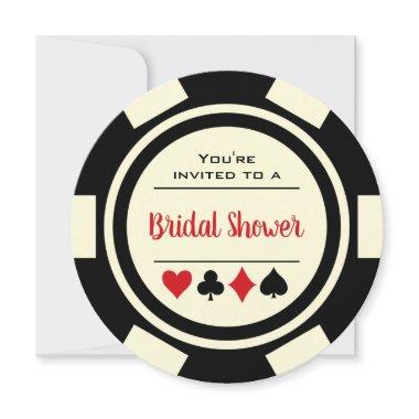 Las Vegas Poker Chip Black Off White Bridal Shower Invitations