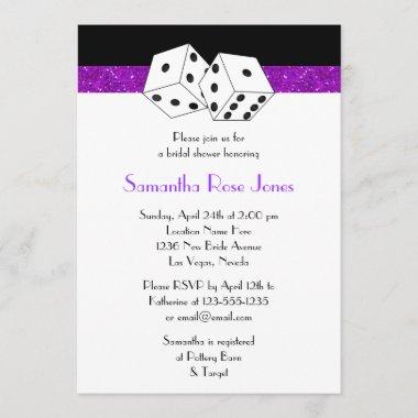 Las Vegas Wedding Bridal Shower Purple Dice Theme Invitations