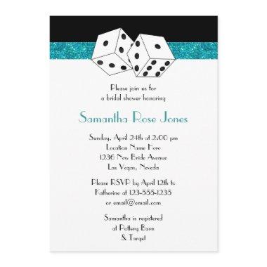 Las Vegas Wedding Bridal Shower Teal Dice Theme Invitations