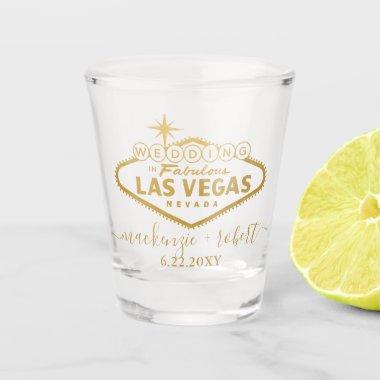 Las Vegas Wedding Personalized Script Favor Gold Shot Glass