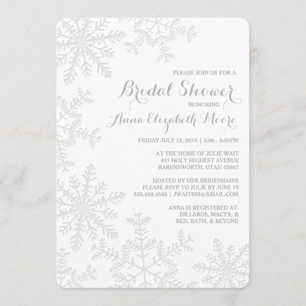 Laser Cut Silver Snowflakes Winter Bridal Shower Invitations