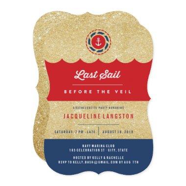 Last Sail Before The Veil Glam Bachelorette Party Invitations