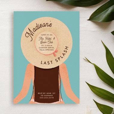 Last Splash Brunette Bachelorette Pool Party Invitations