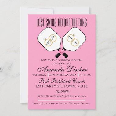 Last Swing Before the Ring Wedding Pickleball Pink Invitations