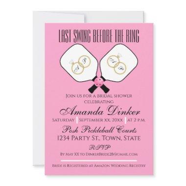 Last Swing Before the Ring Wedding Pickleball Pink Invitations