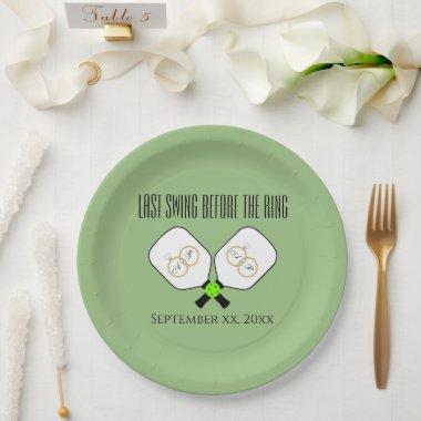 Last Swing Before the Ring Wedding Pickleball Sage Paper Plates