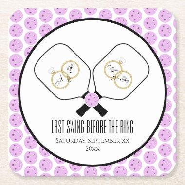 Last Swing Before the Ring Wedding Pickleball Square Paper Coaster