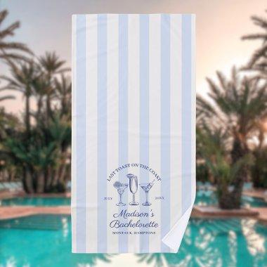 Last Toast On The Coast Dusty Blue Striped Beach Towel