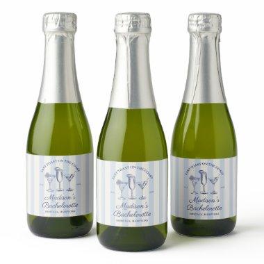 Last Toast On The Coast Dusty Blue Striped Sparkling Wine Label