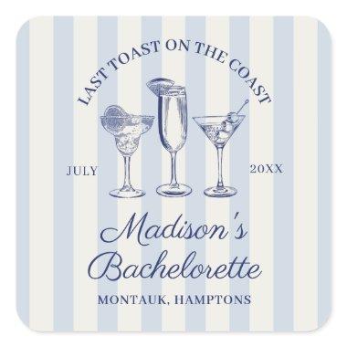 Last Toast On The Coast Dusty Blue Striped Square Sticker