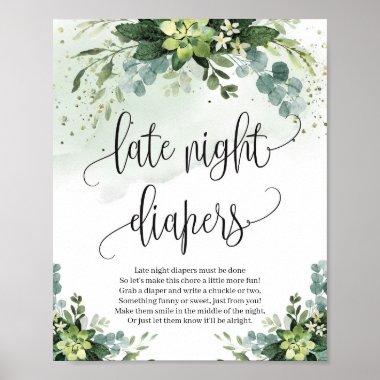 Late night diapers sign succulent greenery foliage