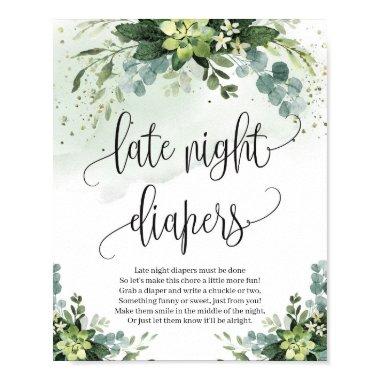 Late night diapers sign succulent greenery foliage