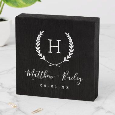 Laurel Crest Wedding Monogram Wooden Box Sign