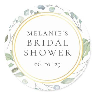 Laurel Garland Faux Gold Foil Bridal Shower Classic Round Sticker