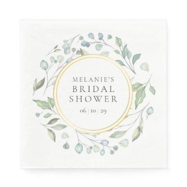 Laurel Greenery Garland Gold Foil Bridal Shower Napkins