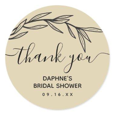 Laurel Leaves Thank You Bridal Shower Classic Round Sticker